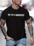 Erkek Kısa Kollu NASA Baskı Bisiklet Yaka T-shirt resmi